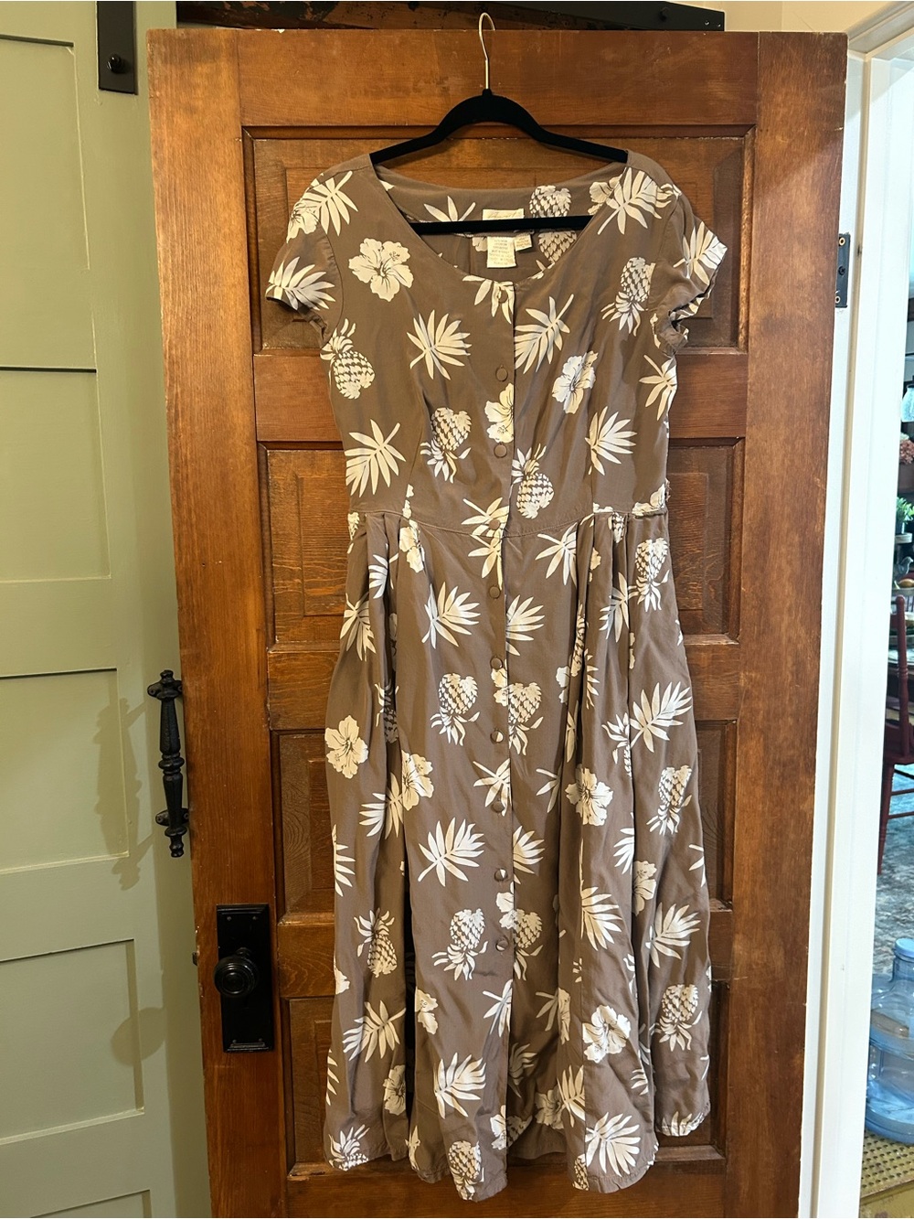 Brown Floral Button-Front Midi Dress